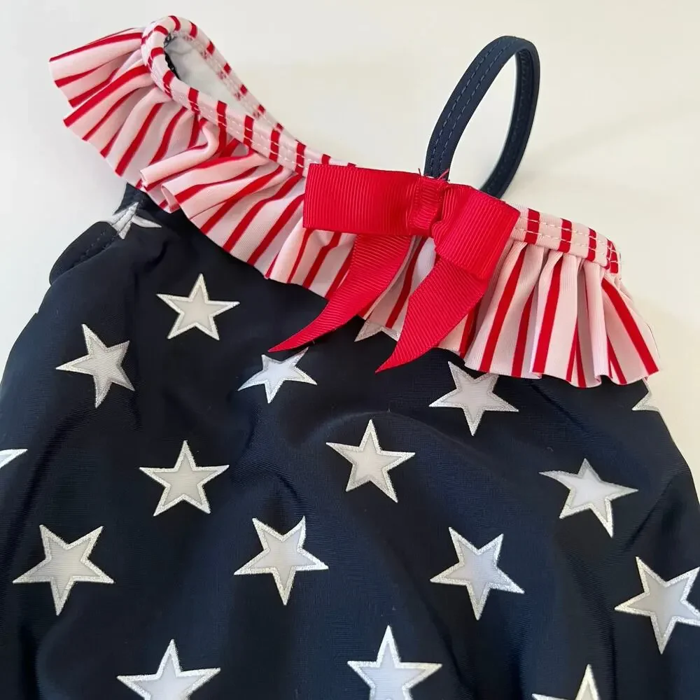Baby American Flag One Piece Swimsuit Red White Blue July 4th Size 3-6 Months